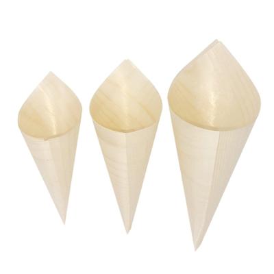 China 170mm Sustainable Fruit Sushi Food Ice Cream Cone Disposable Wooden Cone Ice Cream for sale