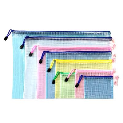 China 8 Colors 5 Sizes Double Layer Recyclable Plastic Paper Document File Bill Zipper Bag Pencil Pouch for sale