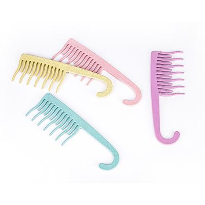 China Professional Home/Salon/Bathroom Private Label Multiple Colors Wide Tooth Comb Shower With Wet Hook Hair Detangling Comb for sale