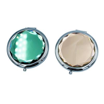 China Double Sided Mirror Luxury Cosmetic Professional Compact Pocket Round Decoration Diamond Makeup Mirror for sale