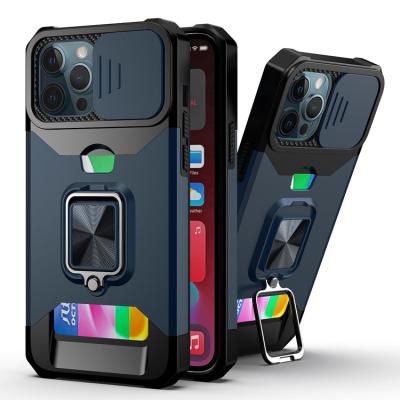 China Shockproof Multi Function TPU Slip Window Card Ring Holder Mobile Phone Back Cover Case For iPhone 13 for sale