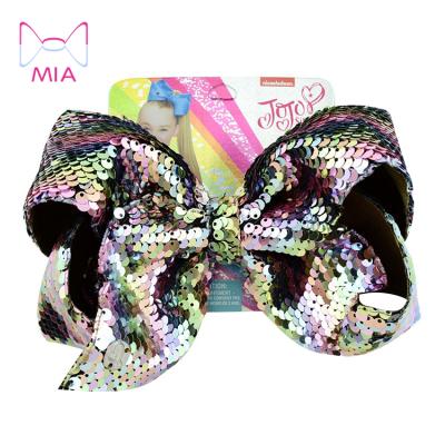 China Free Shipping Mia's trendy fashion 8 inch reversible jojo siwa hair bow double color sequins on clip for girls for sale