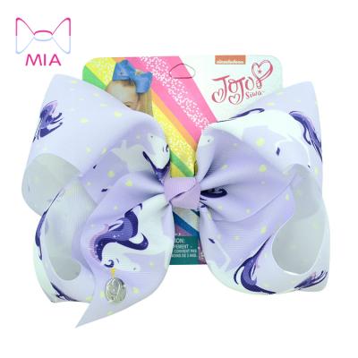 China Mia Free Shipping fashionable 8 inch purple rainbow unicorn heart ribbon jojo siwa hair bow for sale