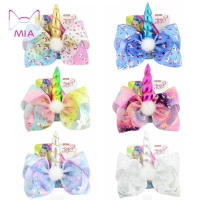 China New hot-selling fashion Mia style Free Shipping 8 inch big unicorn jojo hair hanger boutique hair bow with unicorn horn for sale