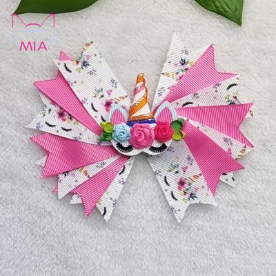 China Fashion factory supply wholesale 5.5 inch unicorn bow hair clip girls unicorn hair accessories for kids for sale