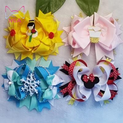 China Hot Sale Fashionable 5.5 Inch Big Size Cartoon Princess Christmas Stacked Grosgrain Ribbon Hair Bow Babies Mickey School Bows for sale