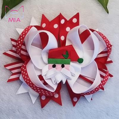 China New Christmas Fashionable 5.5 Inch Tall Size Stacked Grosgrain Ribbon Christmas Hair Bow Babies Cartoon School Bows for sale