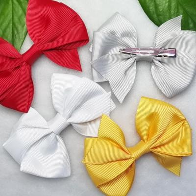 China Fashion Colorful Kids Girls 3.5 Inch Solid Ribbon Hair Bow Clips With Hairpins Boutique Hair Clips Hair Accessories for sale