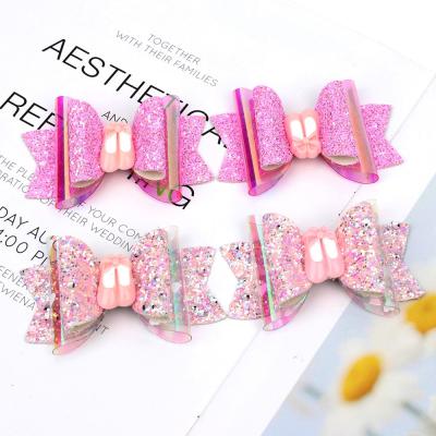 China Newest Fashion Hot Sale Children's Bow Hair Clip Pink Glitter Hair Accessories Little Girl Ballet Shoes Pink Hair Barrette For Baby for sale