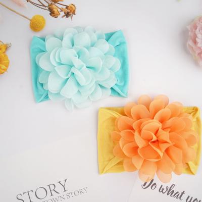 China 2412 Fashion Baby Hair Accessories Big Chiffon Flower Elastic Stretch Soft Nylon Headband Little Girls Head Wrap 2412 for sale