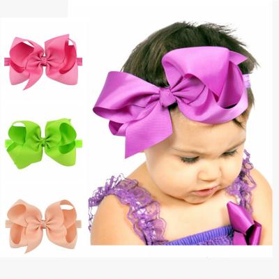 China Mia Free Shipping Girls Fashionable 6 Inch Ribbon Bowknot Hair Bow Tied On Head Band Elastic Baby Hair Band Accessories for sale