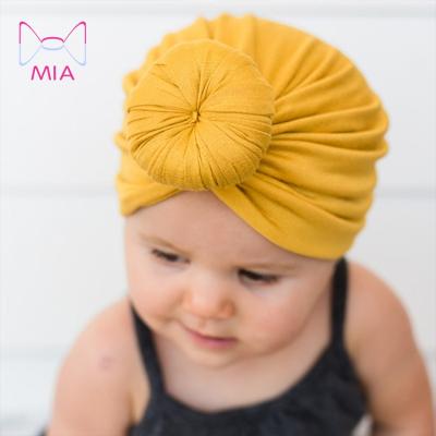 China MIA New Fashionable Children's Headscarf Babies Solid Color Bun Indian Turban Knotted Head Wrap for sale