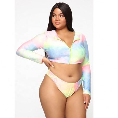 China K5060 Hot Sale Breathable Plus Size Swimsuit Long Sleeve Tankinis High Waist Beach Wear Two Piece Sets Anti-UV Swimwear for sale