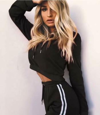 China Two Piece Women Fitness Crop Top Solid Color Hoodies Pants Clothing Other Custom Made Women's Set Fall Clothes for sale