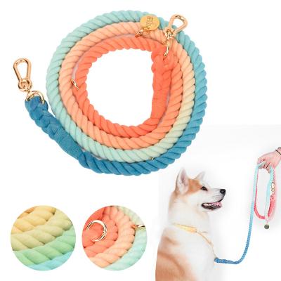 China Double-End Clip Wholesale Dogs Sublimation Candy Colorful Gradient Hand Dyed Modern Rope Cotton Dog Leash for sale