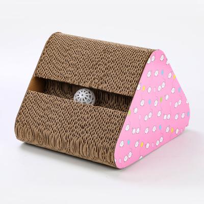 China Safety Viable Hot Sale High Density Triangle Corrugated Cat Scratching Board With Playing Paper Ball for sale