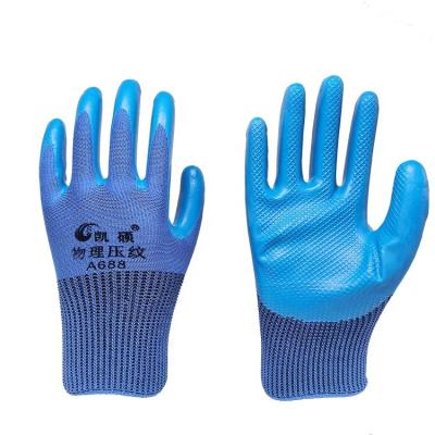 China Anti-smash super scrape resistance latex coated pattern physical embossed blue dipped safety rubber garden working gloves for sale