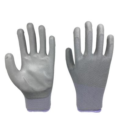 China Anti-impact 13G Gray Polyester with gray PU palm coated anti-static gloves factory for sale