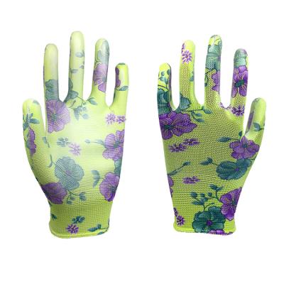 China Anti-impact Household 13G Printed Polyester Shell PU Coated Garden Safety Working Hand Working Gloves for sale