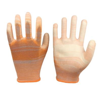 China Anti-impact 13 Gauge Polyester / Nylon Zebra PU Coated Safety Working Gloves Garden Gloves for sale