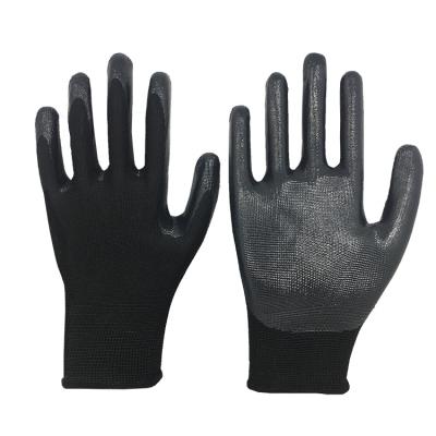 China Anti-impact Safety Gloves Polyester Nitrile Safety Hand Gloves Nitrile Work Garden Gloves for sale