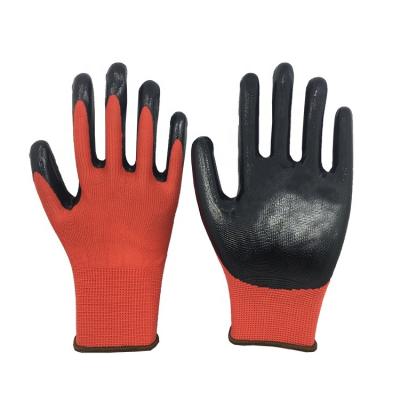 China Hot Selling Anti-impact Safety Gloves 13G Polyester Hand Gloves Nitrile Cheap Coated Work Gloves for sale