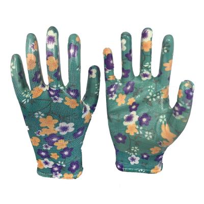 China Colored Anti-impact 13G Semless Polyester Nitrile Coated Woman Running Gloves Smooth Finished for sale