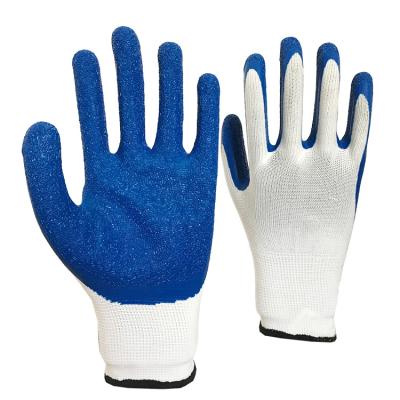 China Anti-slip Blue Latex 13G Polyester Latex Coated Labbor Safety Work Gloves Gloves for sale