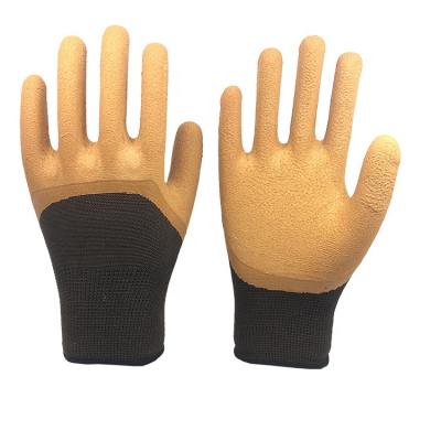 China Cheap coffee liner work gloves 13G anti-slip polyester 3/4 working glove latex foam coated /safety gloves en388 for sale