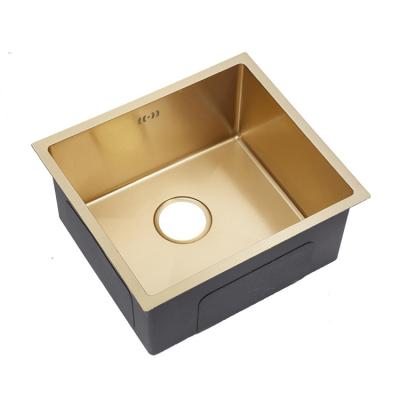 China With Faucet Wholesale Traditional Undermount Gold Handmade Nano Stainless Steel Sink Kitchen Basin for sale