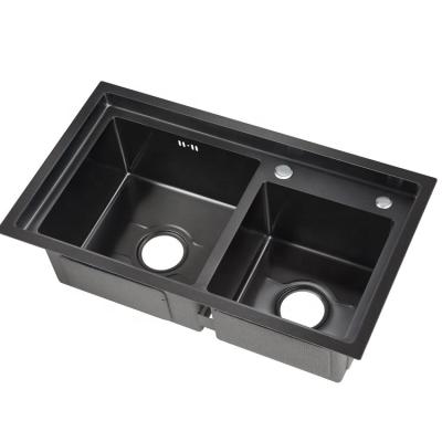 China Without Faucet Hollow Custom Size Quality Stainless Steel Kitchen Sink with Double Bowl Basins Undermount Handmade Sinks for sale