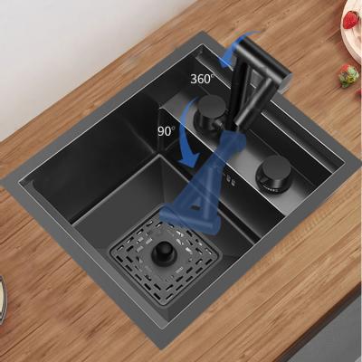 China Modern Small Hidden Sinks Drop in Counter Single Bowl Handmade Black 304 Stainless Steel Kitchen Sink for sale