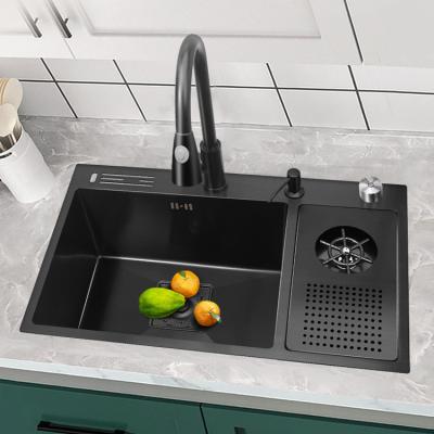 China Modern High Pressure Cup Rinser Top Mount Kitchen Sink Drain Filter 304 Stainless Steel Sinks for Hotel for sale