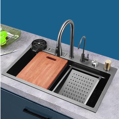 China With Faucet High Pressure Cup Wash Automatic Switch Water Ridge Undermount Cabinet Kitchen Sink Set Faucet Basket for sale