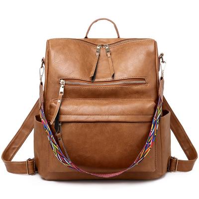 China Four Colors Oval Solid Color Others 4 Colors Large Capacity Retro Bag Women's Pleated Zippered Backpack for sale