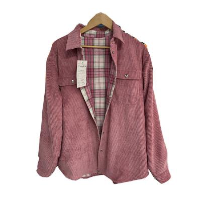 China Jackets 2021 Shacket Hot Sale Reversible Women's Plaid Corduroy Jacket Casual Tops With Pockets for sale