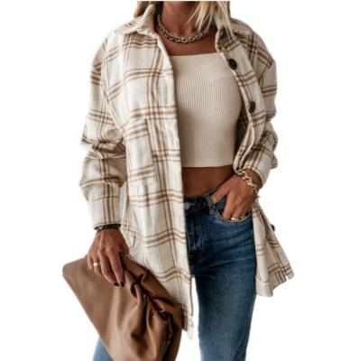 China New Arrival Breathable Fashionable Plaid Long Sleeve Shacket Jacket Custom Made 2021 Overshirt For Women for sale