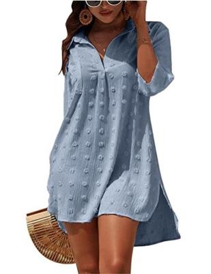 China 2022 New Viable Jacquard Chiffon Shirt Solid Color Loose Casual Women's Amazon Blouse Loungewear for sale