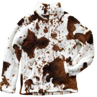 China 2021 Autumn Winter New Amazon Fashion Loose Soft Casual Coat Anti-Wrinkle Plush Coat Cow Print Half Zipper Sweater for sale