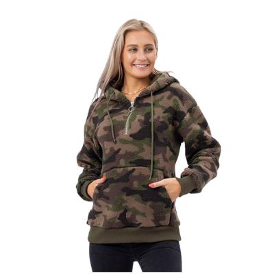 China Custom Women's Casual Anti-wrinkle Sherpa Fleece Long Sleeve Camouflage Sports Top Sweatshirt Hoodie With Drawstring Rope for sale