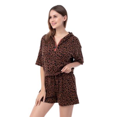 China Wholesale Breathable Hot Sale Fashion Leopard Hoodies Tops And Shorts Set For Women for sale