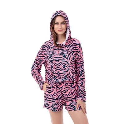 China 2020 Summer Breathable In Stock Slim Cool Two Piece Women PJ Set Hoodies And Shorts for sale