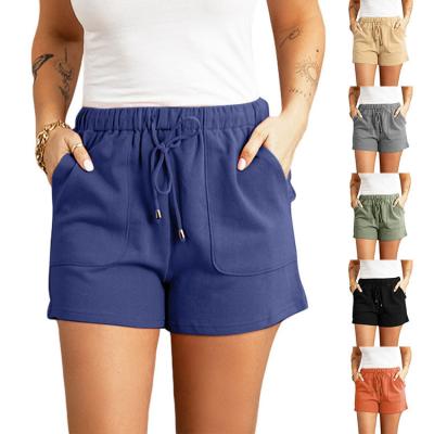 China New Viable Women's Summer Solid Color Straight High Waist Straight Drawstring Shorts Loose Casual Women for sale