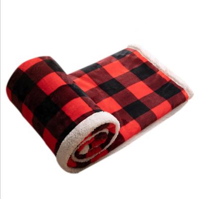 China 2021 Viable Hot Sale Ready To Ship Super Soft Coral Plaid Fleece Flannel Christmas Print Throw Blanket for sale