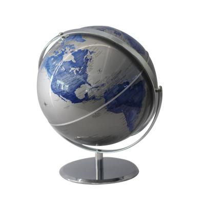 China Clear luminous printing blue color rotation PVC world hot selling metal base globe with lamp for table decoration for sale