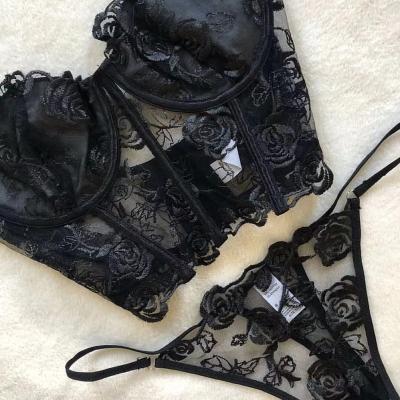 China Teddy Lace Nightwear Top High Quality Bra Set Lingerie  Lace Embroidery Sexy Ultra-thin Cup For Women Underwear for sale