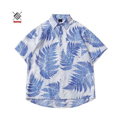 China Custom Fashion Design Mens Shirt Lapel Collar Streetwear Vintage Sleeve Shorts Hawaiian Top Anti-pilling Low MOQ Digital Printing Mens for sale