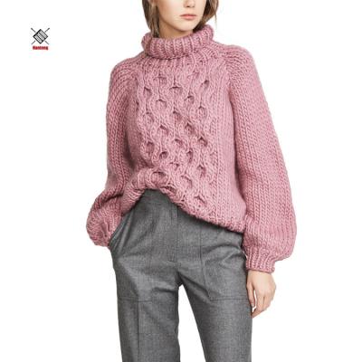 China New Arrival High Quality Anti-wrinkle Lantern Sleeve Solid Chunky Knitted Women Winter Turtle Neck Sweater for sale