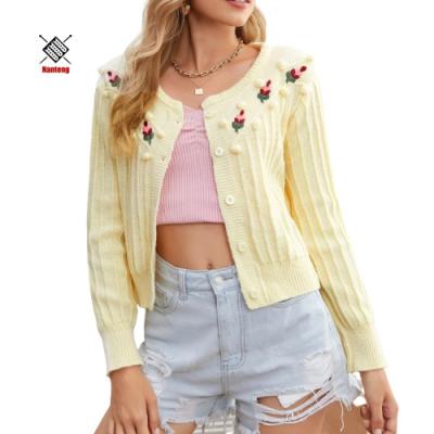 China High Quality Custom Anti-wrinkle Plants Embroidered Button Up Floral Cardigan Clothing Knit Sweater Mujer for sale