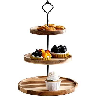 China Stocked Wooden Cupcake Stand 3 Tier Tiered Serving Tray For Dessert Table Farmhouse Kitchen Decorative Serving Tray for sale